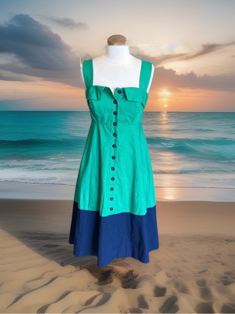 Avara Wallis Dress Midi Green Navy Blue New